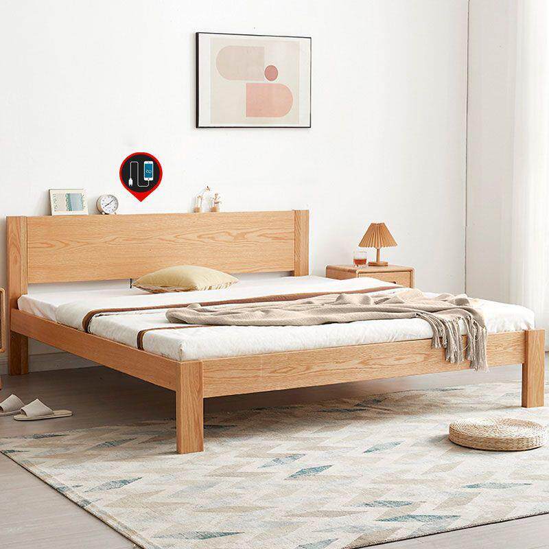 北欧风公寓实木床现代简约带夜灯卧室双人木床宾馆民宿酒店家具床