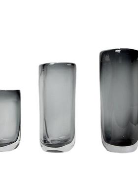 简约现代烟灰色三角透明水培玻璃花器迷迭香仿真花玄关装饰摆件