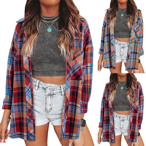 2026 Spring Fall Clothes For Women Casual Plaid Print Loose