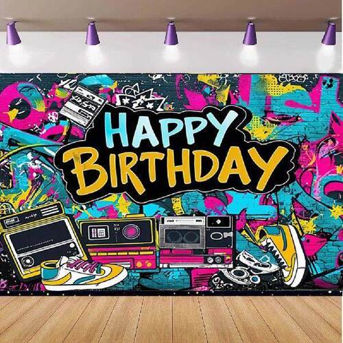 Retro Happy Birthday Banner Vibrant Graffiti Design Urban
