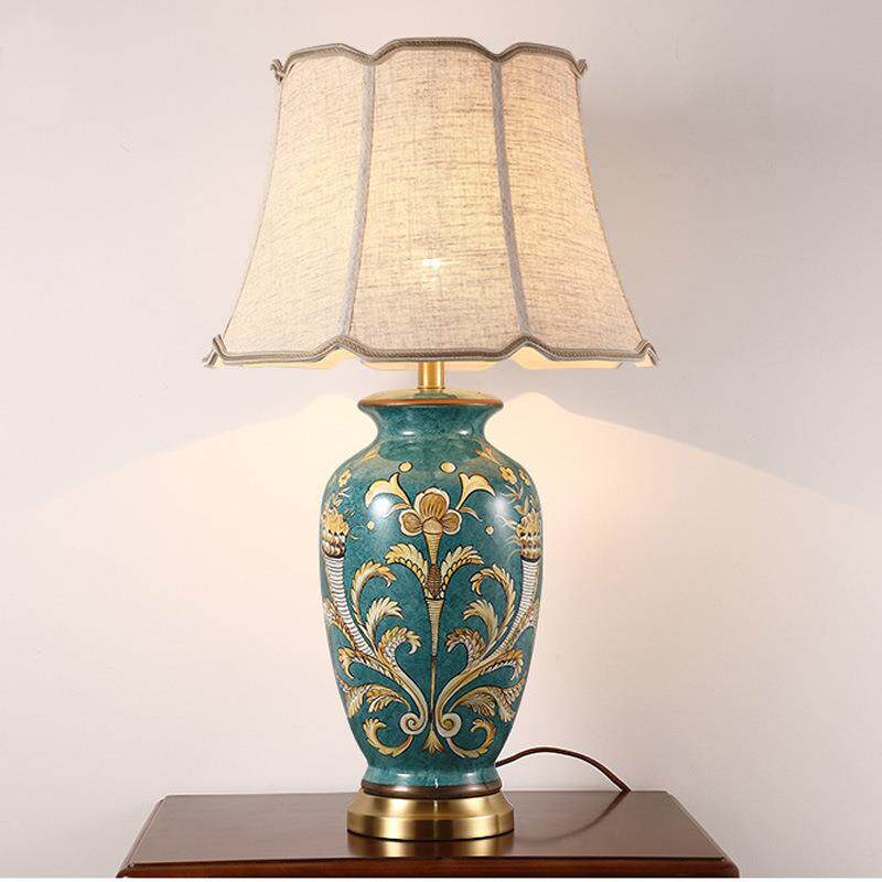 美式复古手绘花鸟陶瓷台灯大号客厅边几卧室床头灯豪华现代装饰灯