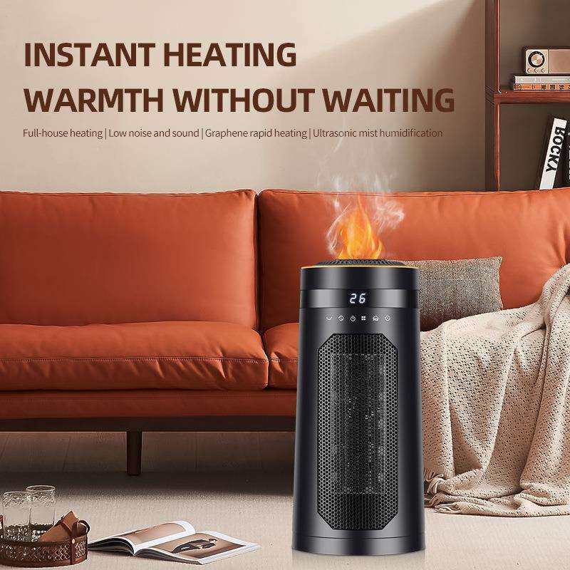 跨境新款取暖器节能电暖气小太阳烤火炉加湿火焰遥控款电热暖风机