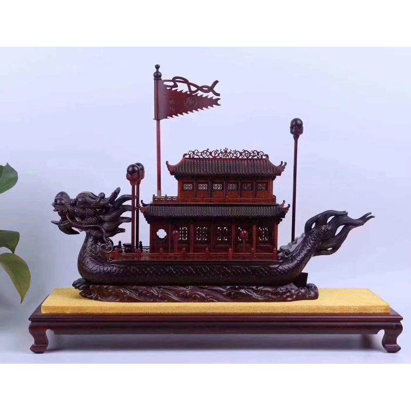 黑檀+缅花一帆风顺二层摆件 红木工艺礼品批发