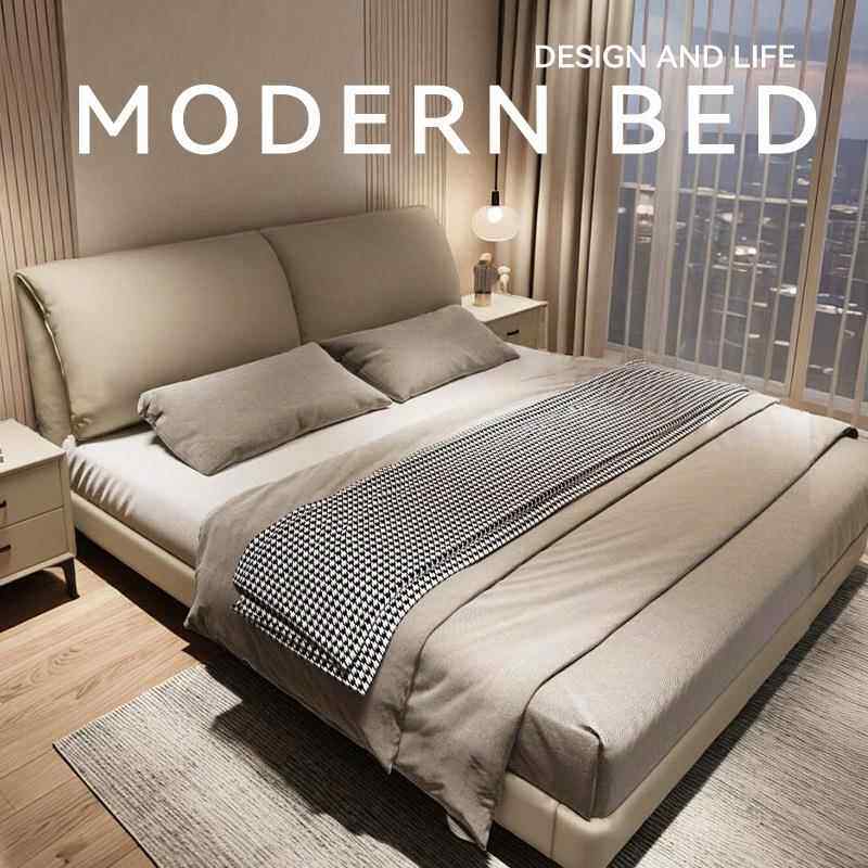 现代简约耳朵床意式极简1.8m双人主卧室2米x2米2大床婚床儿童储藏