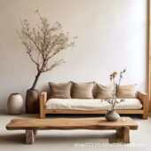 侘寂风老榆木沙发单人双人休闲椅实木民宿客厅靠背沙发阳台休闲椅