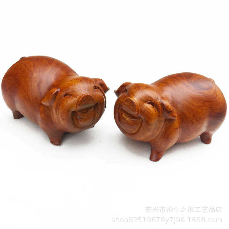 花梨对猪红木直头笑脸猪家居办公木质工艺品摆件生肖猪摆件