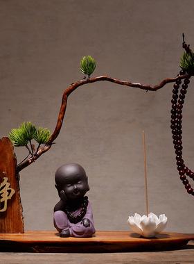 正品创意中式玄关博古架紫饰摆件禅和意小尚砂 家居装陶瓷达摩工