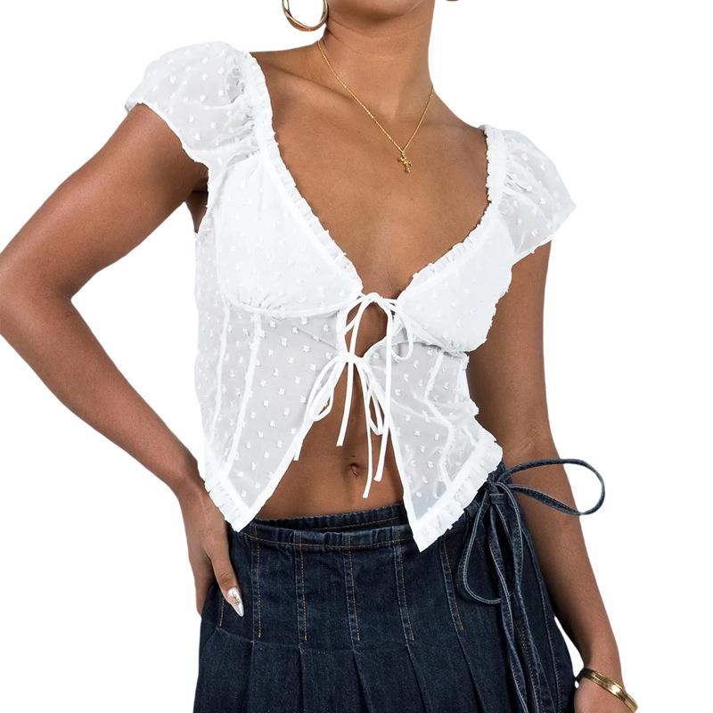 Chiffon Backless Sexy V-Neck Tie-Drawstring Slim Fit Top