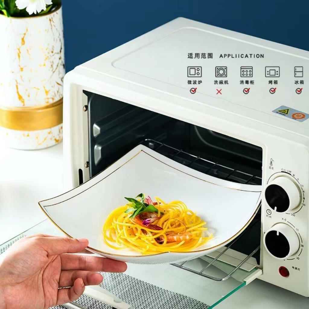 不金边盘子菜家用骨瓷餐具德镇陶瓷深盘盘翘脚方WJC盘炒菜碟子规