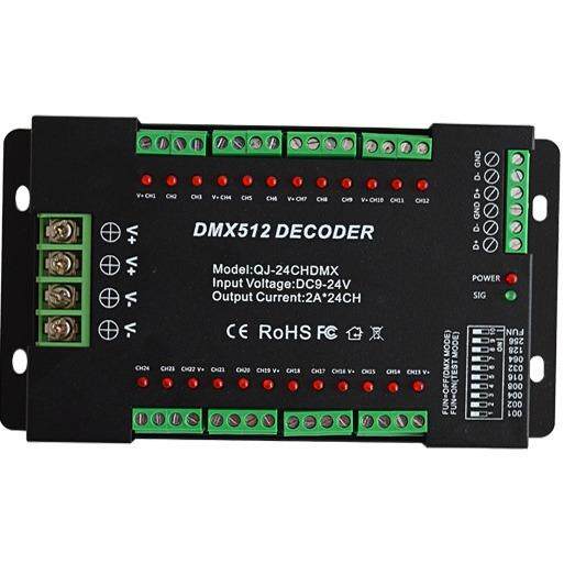 厂家直销24CH通道 dmx512解码控制器led 彩色RGB灯带控制器带拔码