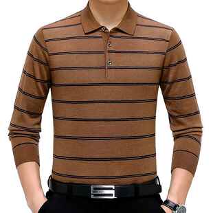 宽松领8389条纹拼色毛衣休闲商爸爸恤 织务男士 秋冬新羊衫 绒针款