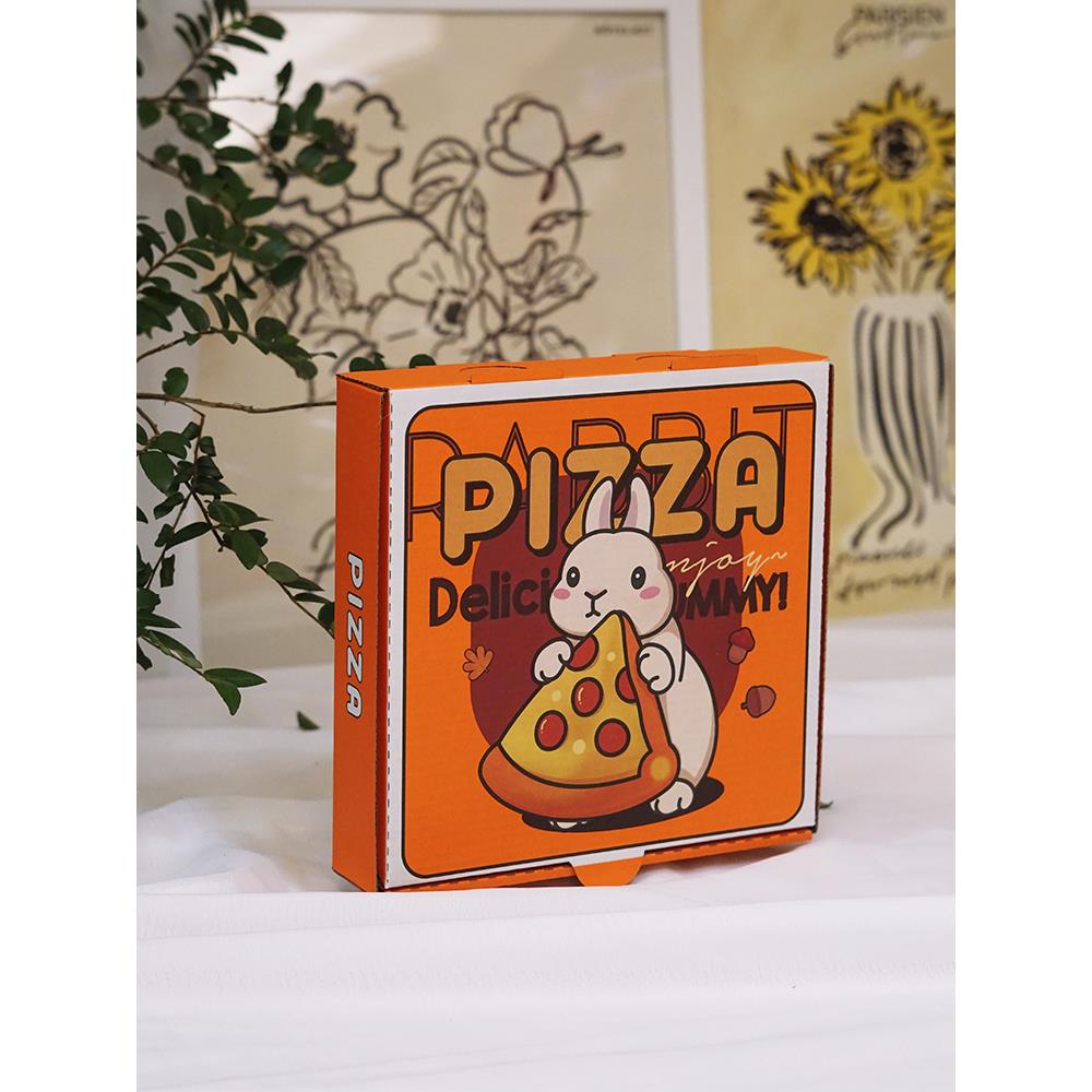 商用爆款红色兔年贺岁国潮牛皮加厚瓦楞pizza保温铝膜外卖披萨盒