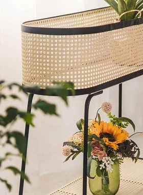 阳台花架落置地式爬藤支架客厅铁花96805篮藤编艺物架竹编多肉花