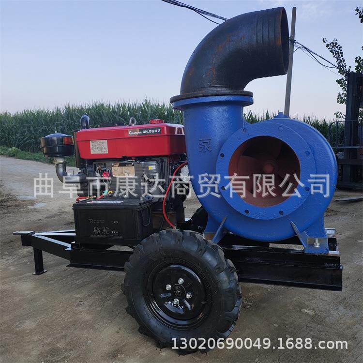 柴油拖车水泵图片移动拖车12寸四缸抽水泵浇地灌溉混流泵8寸水