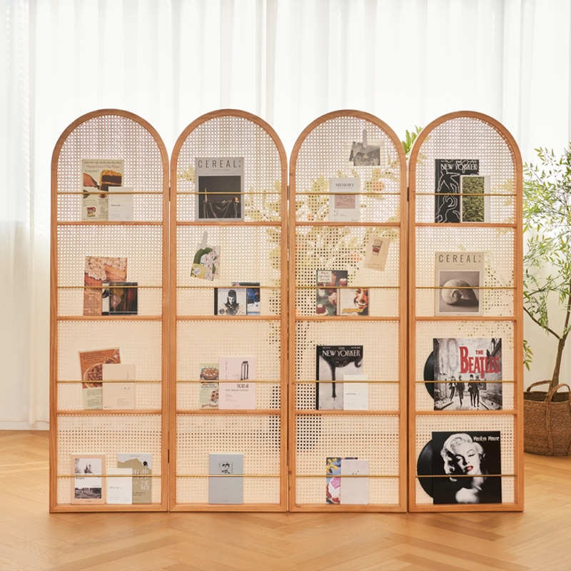 中式客厅可折叠藤编屏风侘寂玄关复古隔断法式卧室遮挡移动置物架