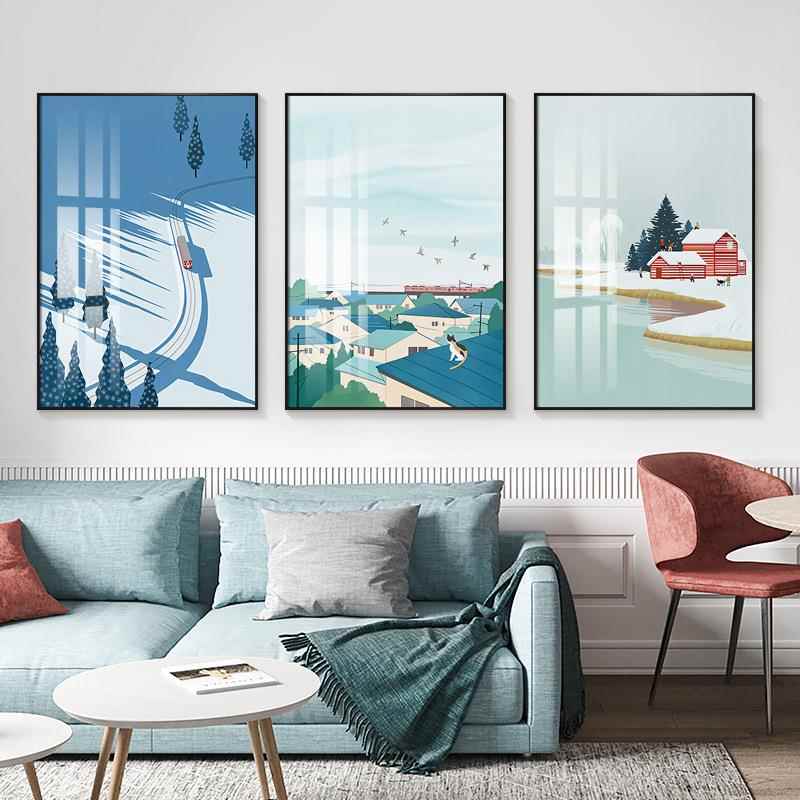 新款直销沙发后面的挂画北欧风格客厅装饰画清新暖色调背景墙上简