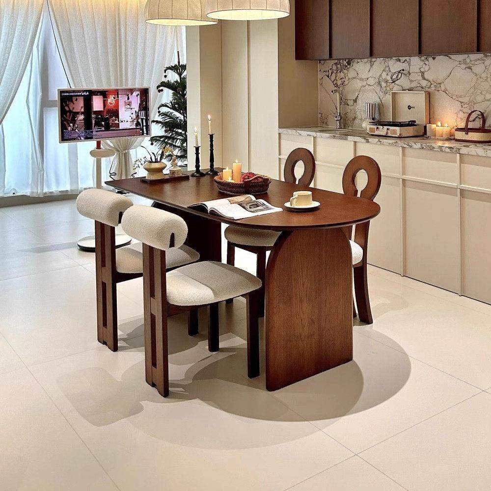 法式中古风实木餐桌椅组合家用客厅椭圆形小户型白蜡木极简吃饭桌,住宅家具,岩板餐桌,淘宝优惠券,粉丝福利购,淘宝优惠卷