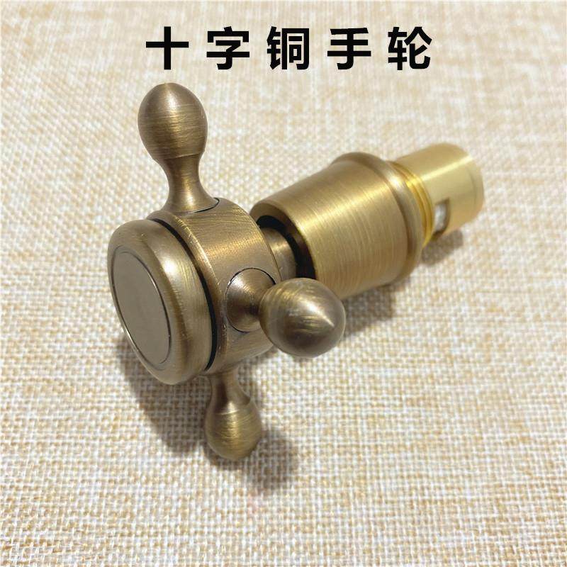仿古铜十字把手复古手轮双把面盆龙头陶瓷配件冷热淋浴花洒阀芯