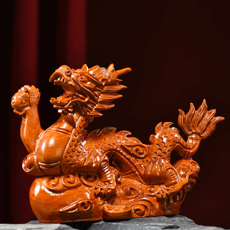檀木雕摆件龙实木头雕刻动物生肖家居客厅办公司玄关书房开业礼品