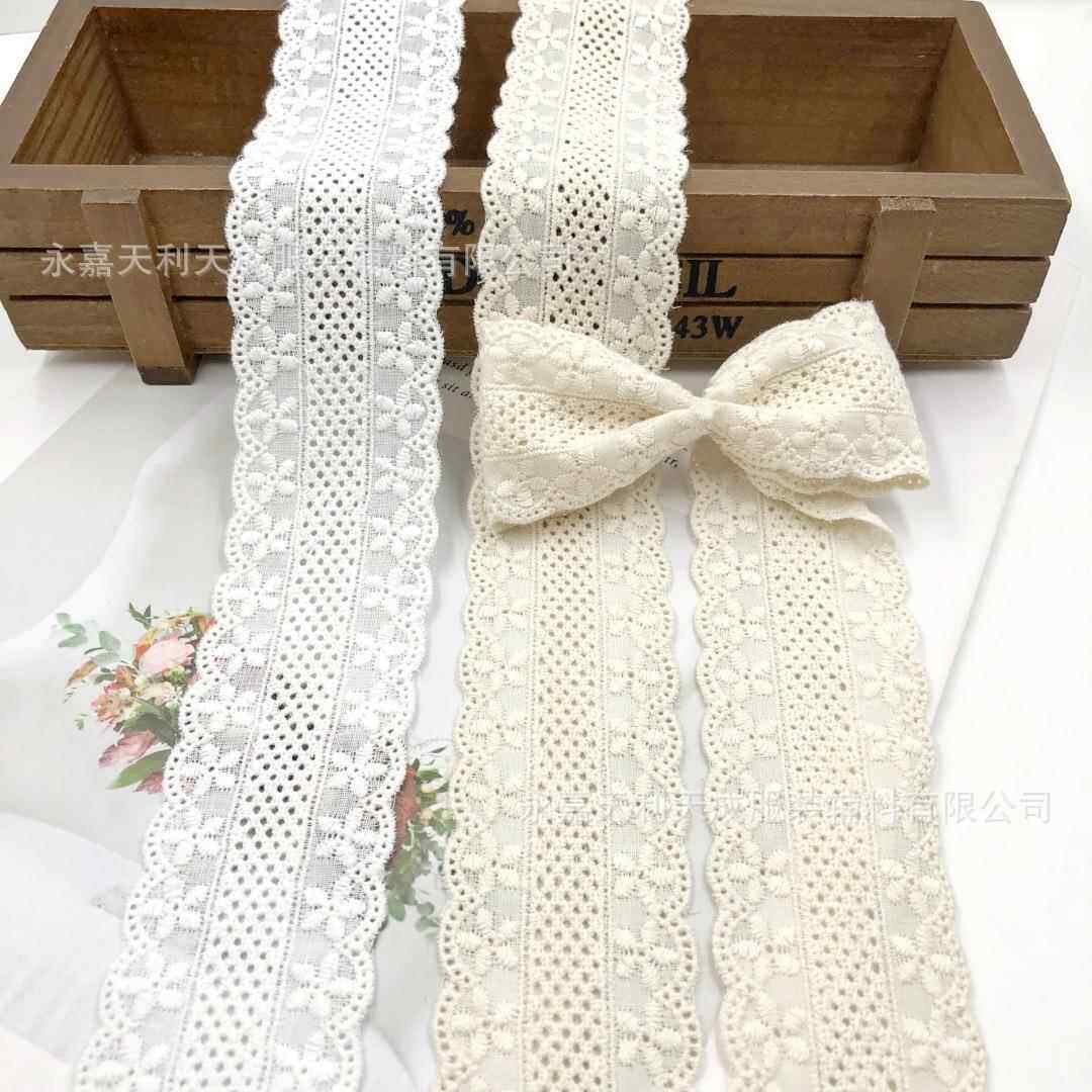 4.2cm宽杏色双边雪花蝴蝶结头饰棉布刺绣棉线蕾丝花边家居服辅料