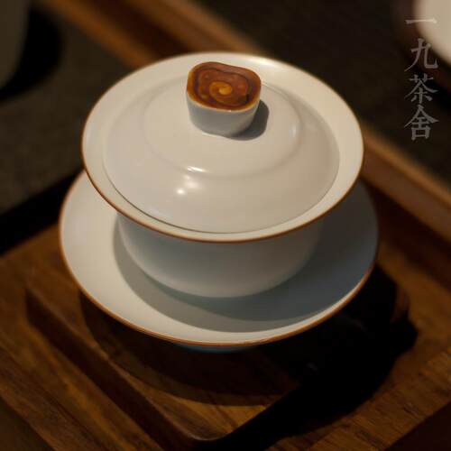 正品九舍 定窑云端亚光盖茶碗组10入 陶一瓷茶具套 纯手工素白茶