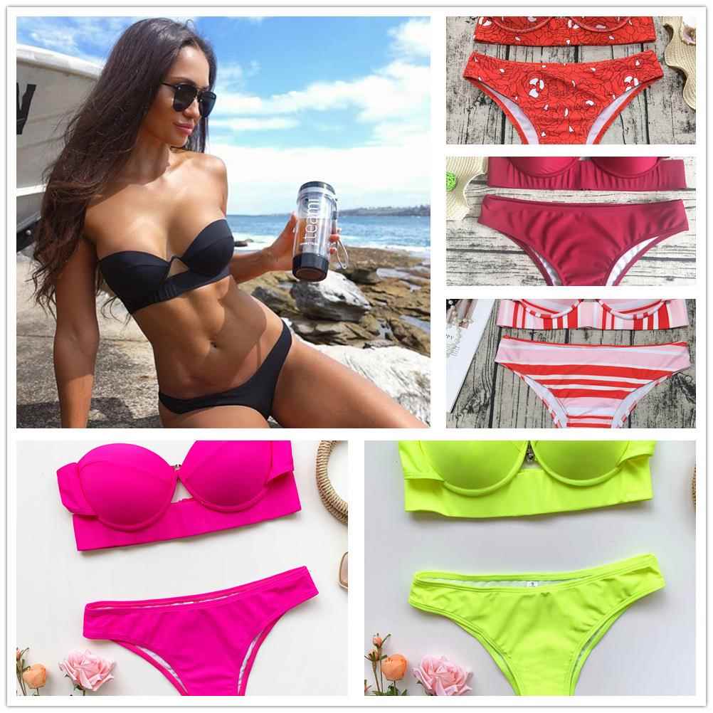 Bikini black swimsuit hard pack swimsuit solid color womens