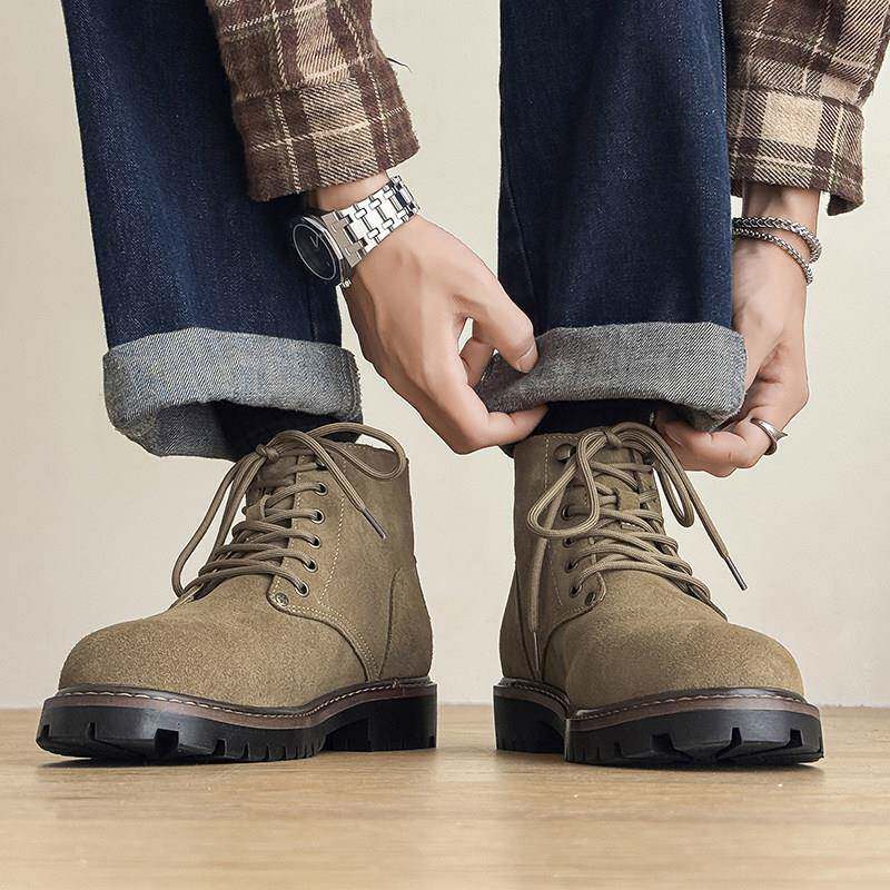 复古高级痞帅工装马丁靴男士2025秋冬季新款厚底靴子英伦高帮皮鞋