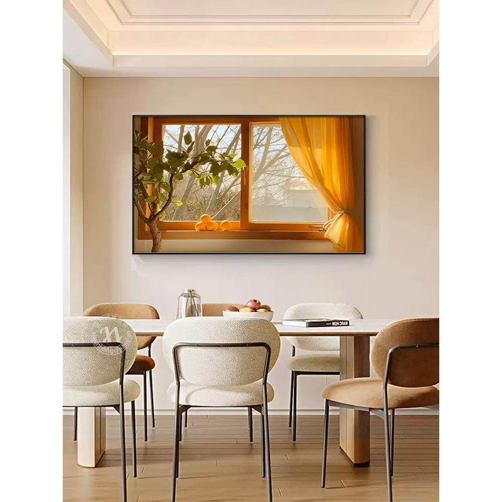 现代简约2025新款餐厅画窗外风景假窗户装饰真挂画床头卧室壁画