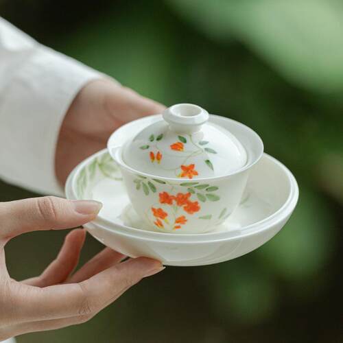 弥言手工陶瓷壶承家用盖碗茶壶托釉下彩手绘干泡盘蓄水小茶台日式