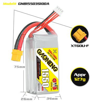 GNB高能1550mAh 3S 11.1V 100C穿越机航模船模FPV高倍率电池