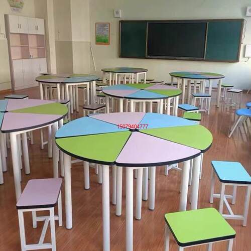 学校六边型团体活动创客课桌椅智慧拼接桌心理教室团辅桌阅览桌椅