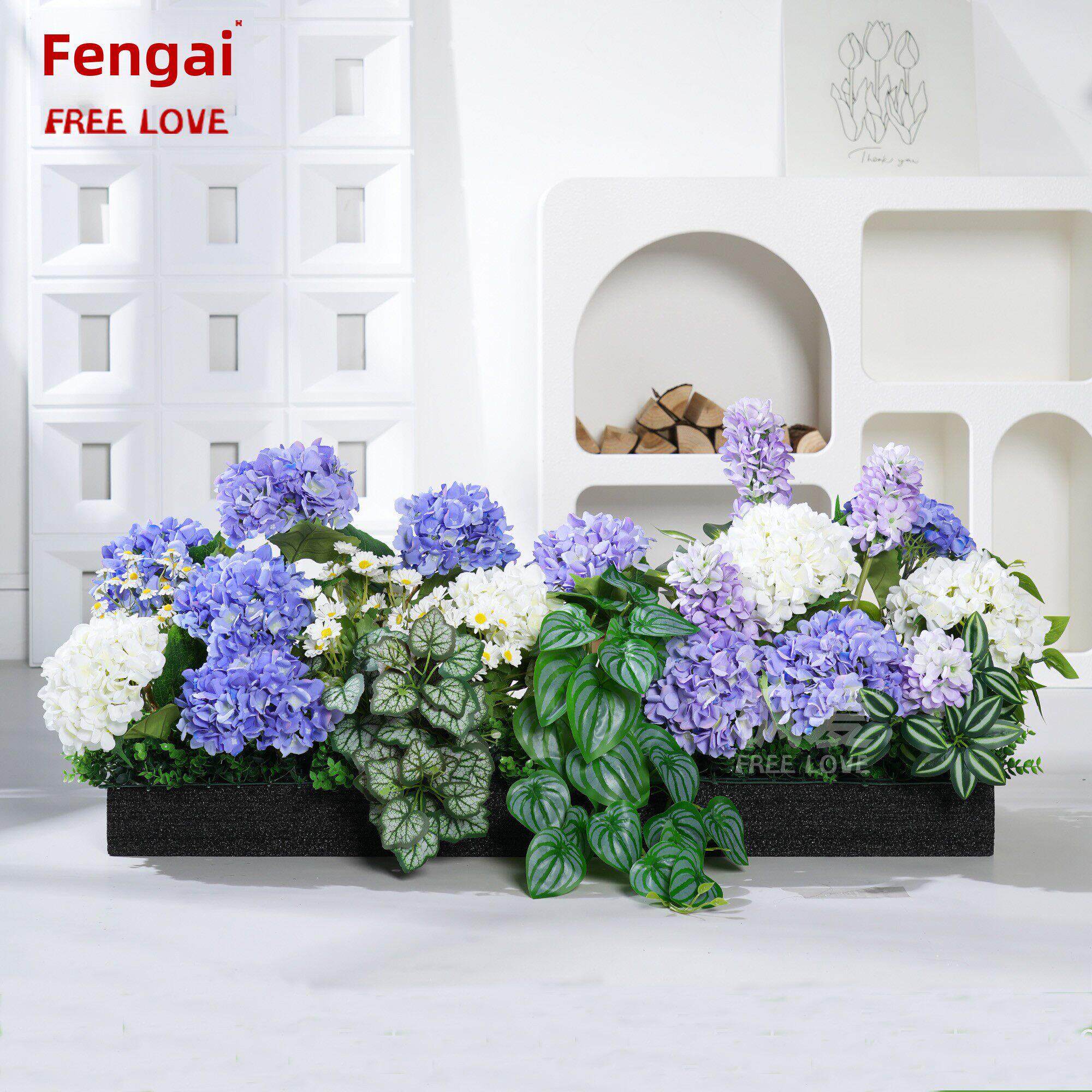 人造花假插花组合陈设隔断花槽花箱绣球塑料花彷生绿色植物栅栏装