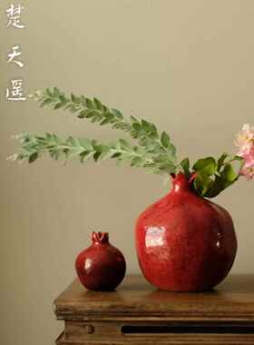 景德镇手工陶瓷石榴花瓶彷真石榴花茶花器中式家居饰品样板房陈列