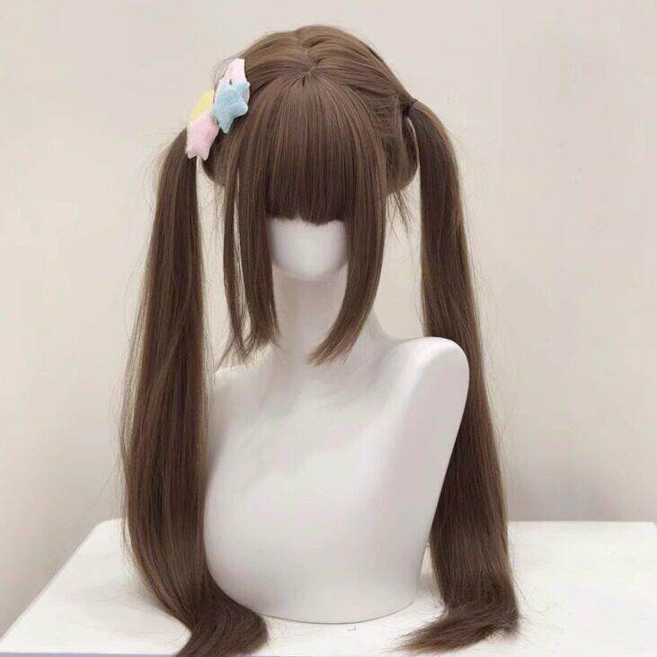 萝喵假发女长发Lolita长直发蜜茶亚麻甜妹双马尾假发女款全头套式