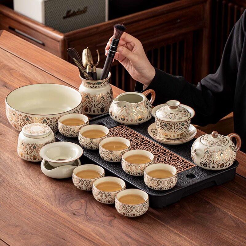 2025新汝窑功夫茶具套装家庭客茶专用茶壶盖碗陶瓷茶杯礼盒