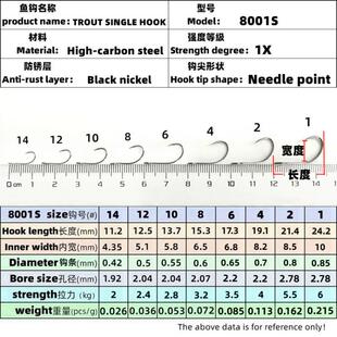 游山玩水 马口钩 白条翘嘴钩 路亚飞钓歪嘴单钩 8001S细条亮片钩