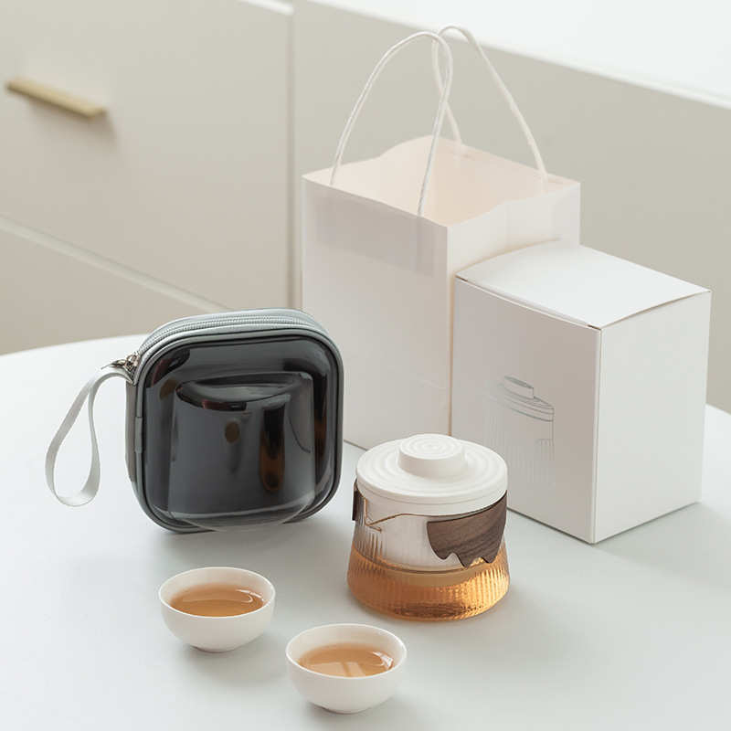 厂家旅行茶具礼品套装户外便携式快客杯一壶二杯玻璃泡茶壶商务