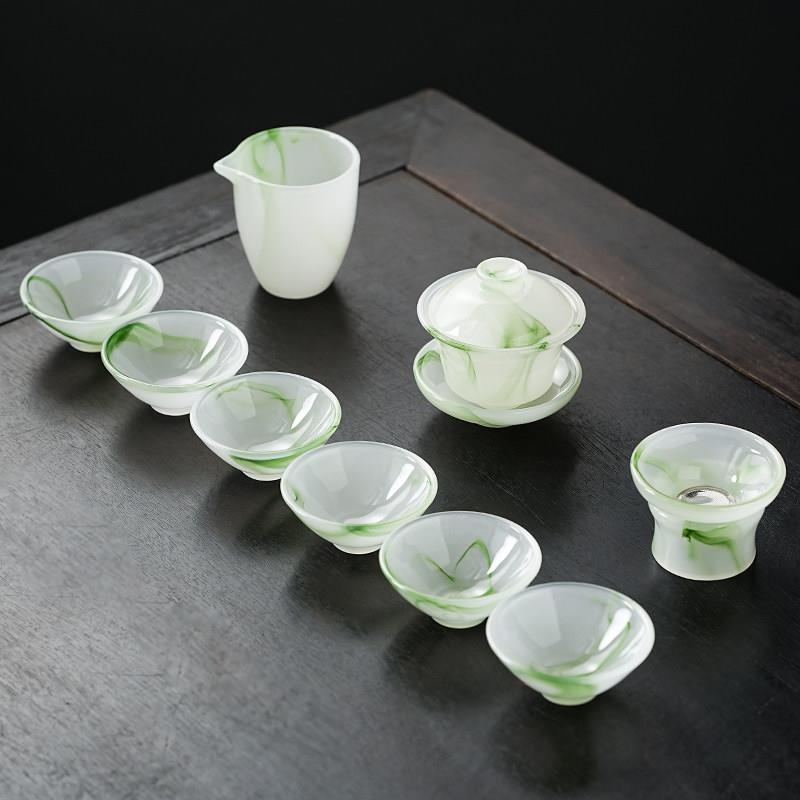 高端琉璃功夫茶具套装2025新款轻奢高档斗笠杯茶杯盖碗白玉泡茶器