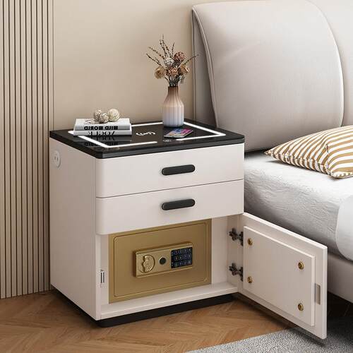 防盗实木智能床头柜保险箱一体简约现代可充电多功能保险柜收纳柜