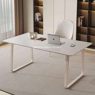 办公桌纯白风书桌家用长方形台式 电脑桌小型岩板奶油学生现代简约