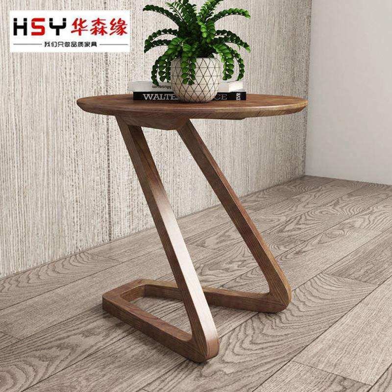 北欧边几白蜡木实木茶几圆几Z字小圆桌小户型沙发边几创意小茶几