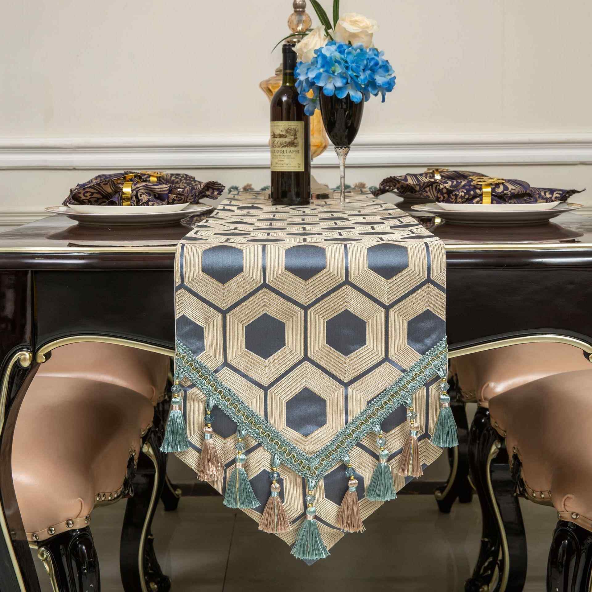 新款直销欧式轻奢桌旗高精密提花电视柜盖布现代简约茶几桌布布艺