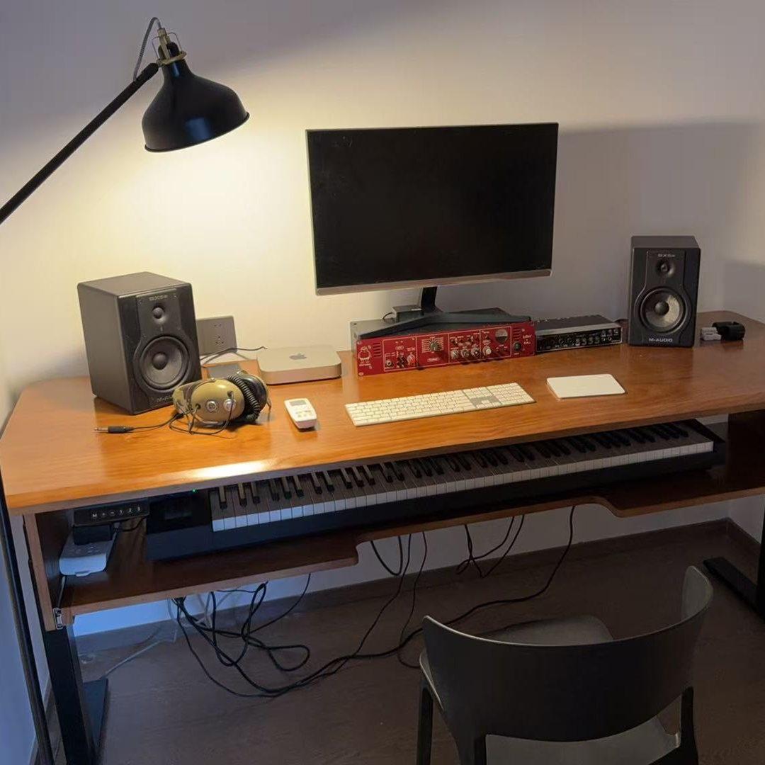 实木midi键盘桌电子琴架电动升降书桌一体录音棚工作台桌子编曲桌