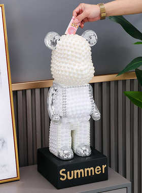 手工镶珍珠玻璃亮片卡通熊摆件客厅落地大型酒店别墅软装工厂直销
