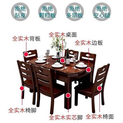 新品厂茗源阁 全纯实木餐桌椅组合现代简约可伸缩折叠方圆形吃饭