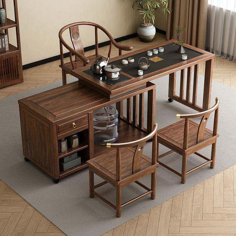 实木旋转茶桌椅组合阳台家用移动茶台喝泡茶桌小型茶几烧水壶套装
