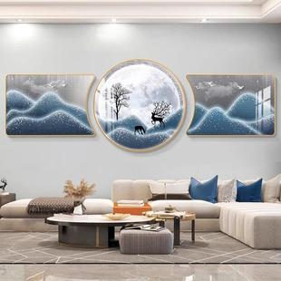 背景墙油画客厅装 饰画村沙发现代大芬圆形三联画挂画轻奢感高级