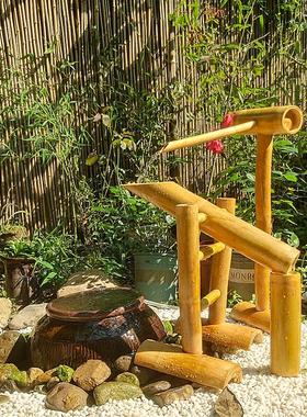 日式惊鹿假山落地摇头水景竹排庭院僧都流全套缸钵惊鸟器摆件石槽