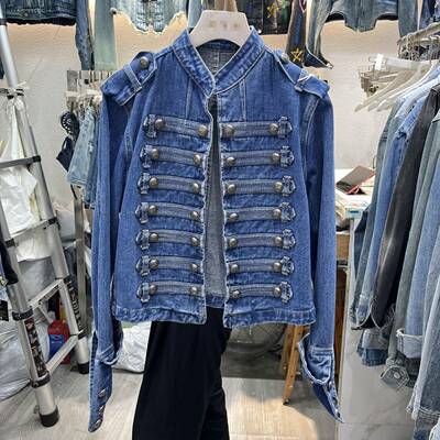 Women's Fashionable Stand-Collar Short Denim Jacket with