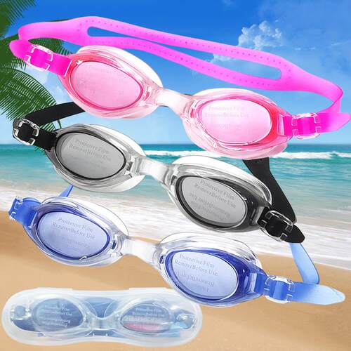 Waterproof swimming goggles for men and women, packed in a b